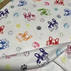 カラフルワンコポリエステル裏毛ニット生地白