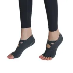 ラティス ヨガ ソックス クロスストラップ 滑り止め付 指なし グレー