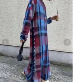 Ameri BIG CHECK LACE UP KNIT DRESS