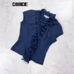 NARACAMICIE フレンチスリーブフリルシャツ 紺 サイズ0*GD389
