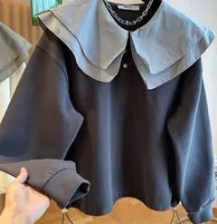 ダークグレー 大きな襟 スウェット