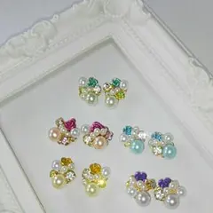 バラとパールのビジューピアス♥ ①ライトブルー