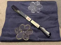 新品！丹後ちりめん帯揚げ 帯締め 2点セット 紫 金銀糸 捻梅刺繍 紗綾形地紋