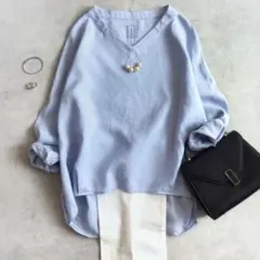 美品 ◆ URBAN RESEARCH DOORS ブラウス　リネン　ブルー