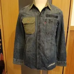 Levi's デニムシャツ 長袖 ダメージ加工 カーキ切替のサムネイル