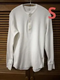 UNIQLO ワッフルヘンリーネック長袖Tシャツ S オフホワイト