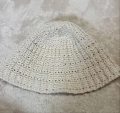 アイボリー 編み物 バケットハット