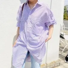 Spick and Span ストライプ ロングルーズシャツ　パープル　フリーのサムネイル