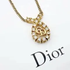 Christian Dior ネックレス CDロゴ ストーン ドロップ ゴールド
