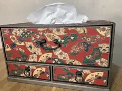 ティッシュ収納付き 小物入れ 和紙 千代紙 和装小物 京都 小引出し レトロ