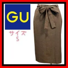 GU ジーユー　レディース　ロングスカート チェック柄　ベルト紐付き　Sサイズ