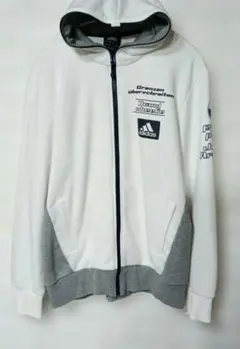 adidas 現行モデルジップアップフーディ ホワイト グレーサイズO