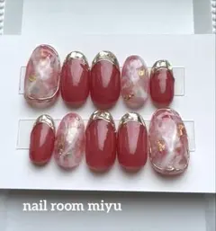 【現品】大理石ネイルチップ　奥行アート　入学式　ブライダル　成人式