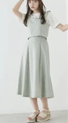 オリーブデオリーブ 着まわしセットアップフレアスカート ギンガムチェック 緑