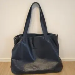 【大幅値下げ】藤巻百貨店　beau dessin ネイビー トートバッグレザー 大幅値下げ】藤巻百貨店 beau dessin ネイビー トートバッグレザー