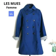 ★LES MUESFemme★2WAYノーカラー/ トレンチコート/ネイビーLL