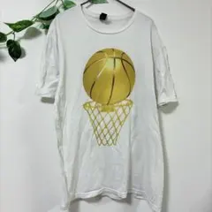 ギルダン 半袖Tシャツ 丸首 M 白 綿 バスケットボールプリント 休日