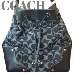 COACH F37224 ショルダー 巾着シグネチャー　2way デニム　総柄