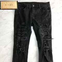 【美品】mnml デニム スキニー ダメージ ペイズリー ブラック 34