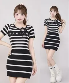 ダーリッチ マルチボーダーニットミニワンピース ブラック FL