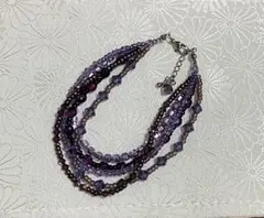 ハンドメイド　ビーズブレスレット 5連 パープル系