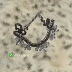 ラインストーン フラワー ビジューネックレス ブラックシルバー パーティー