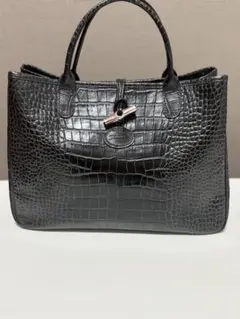 美品✨大容量/ロゾ/クロコ型押し】ロンシャン ハンドバッグ A4
