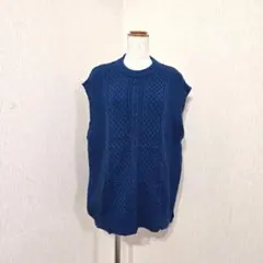 GU ケーブル編み ニットベスト（M）ブルー シンプル