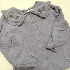 薄紫色 刺繍襟 長袖シャツ