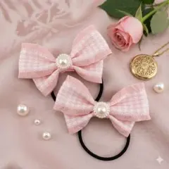 ハンドメイド　キッズリボンヘアゴム2個セット　ピンク