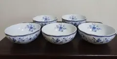 NARUMI ナルミ ボウル 5枚セット 花柄 ブルー 小鉢 サラダボウル