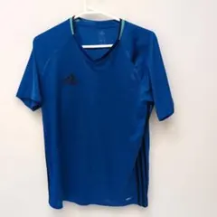 adidas 青 Vネックシャツ　Oサイズ