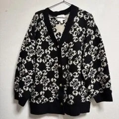 H&M カーディガン 柄 ブラック アイボリー フラワー ニット