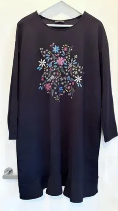 お値下げ ZARA 花 刺繍 フレア ワンピース チュニック 大きいサイズ