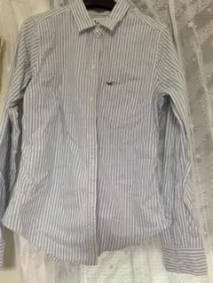 ストライプ　青白　シャツ　ホリスター