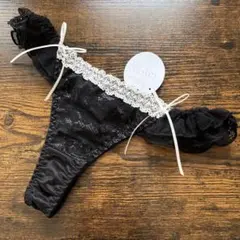 レディースショーツ　Tバック　黒　白リボン　かわいい女性下着　ココランジェ　Mのサムネイル