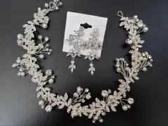 シルバークリスタルヘッドドレスとイヤリングセット