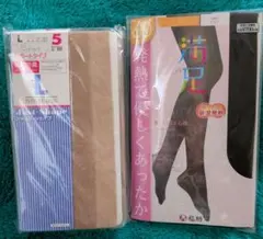 (新品)福助吸温発熱ストッキング Lブラック、ストッキングベージュ5足組のセット