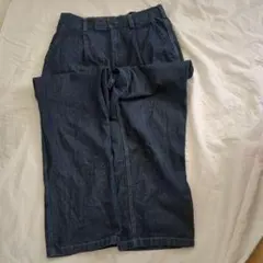 【美品】GU デニムバギースラックス ネイビー Sサイズ スタイルアップ効果◎