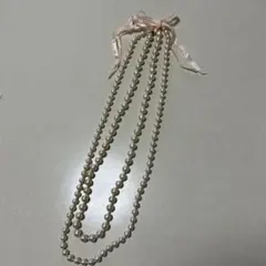 ホワイトコットンパール 2連ネックレス リボン付き