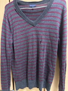Gap メリノウール Vネックセーター ボーダー L