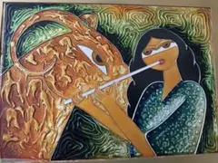 アラブ絵画　女性と動物のアート　イラン　*お値下げしました