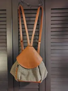 ブラウン 【希少/美品】千鳥格子レザーコンビ ミニリュック ３wayショルダー
