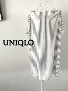 【ユニクロ】ストライプ 半袖 ゆったり ワンピース L ホワイト UNIQLOのサムネイル