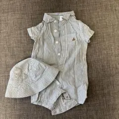 GAP ストライプロンパース 3-6ヶ月 帽子付き