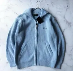 ✨未使用✨ ポロ　水色　ケーブルニット　ジップアップ