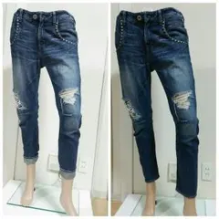 ♡Ungrid インディゴ スタッズサルエルデニム25♡moussySLYロデオ