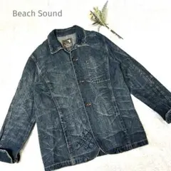 Beach Sound デニムジャケット　ダークブルー Lサイズ　ダメージ加工