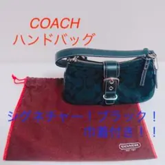 COACH　ハンドバッグ　シグネチャー　ブラック　美品