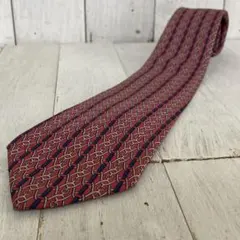 HERMES エルメス シルクネクタイ　チェーンパターン レッド系